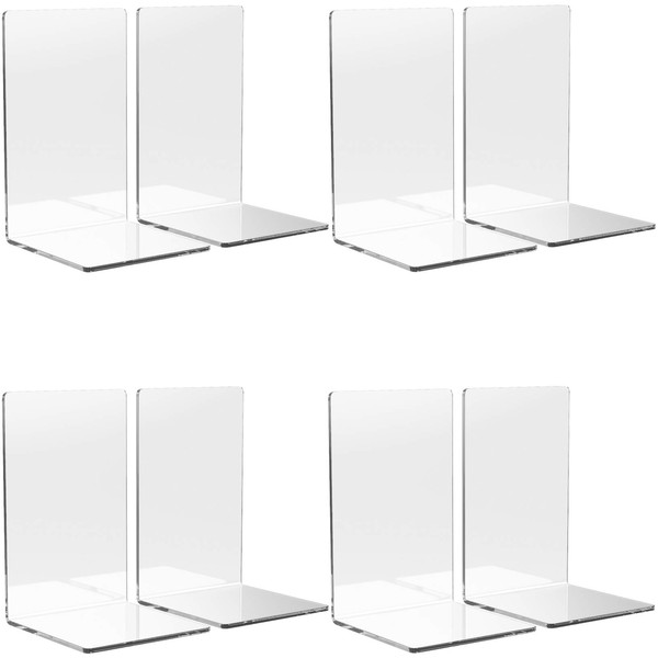 WUWEOT 8 Pack Acrylic Bookends, Clear Book Stopper Desktop Organizer for Books, Notebooks, CDs, Perfect for Bedroom Shelf Library School Office, 7.2×4.8×4.8 Inch