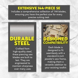 SE 144-Piece Jeweler's Piercing Saw Blade Set - Precision Steel Blades in Various Sizes for Detailed Work, Fits 6-Inch Saw Frame, Ideal for Craftsmen, Hobbyists, and Jewelers