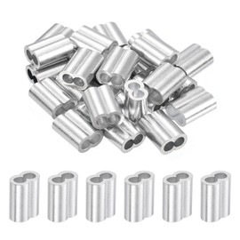 sourcing map 3/16" 5mm Aluminum Crimping Loop Sleeve Double Ferrule for Wire Rope Cable Line End, Silver 25pcs
