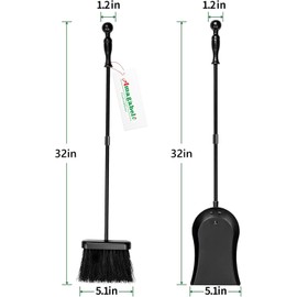 AMAGABELI Metal Fireplace Ash Shovel and Brush Set Accessories 32'' Rust Resistant with Smooth Long Handle Coal Shovel Hearth Broom Fire Place Tools Set Indoor Outdoor for Wood Stove Fire Pit