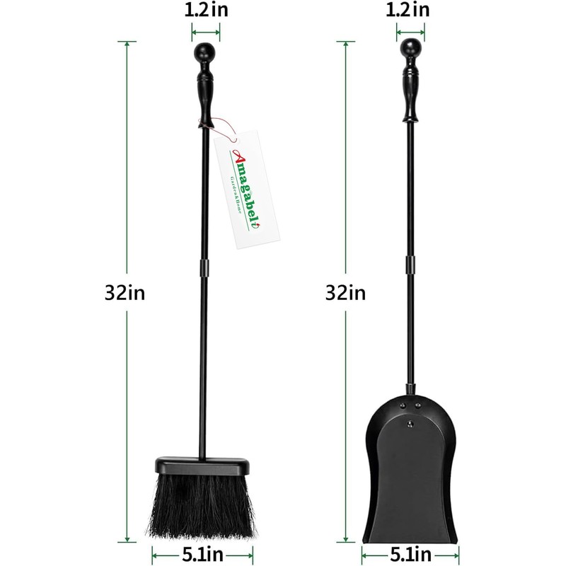 AMAGABELI Metal Fireplace Ash Shovel and Brush Set Accessories 32''