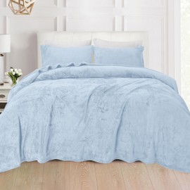 Elegant Comfort Luxuriously Soft 4-Piece Velvet Plush Flannel Sheet Set - Premium Quality - Cozy Warm, Anti-Static, Non Pilling Fuzzy Velvet Flannel Fleece Deep Pocket Sheet Set - Full, Denim Blue