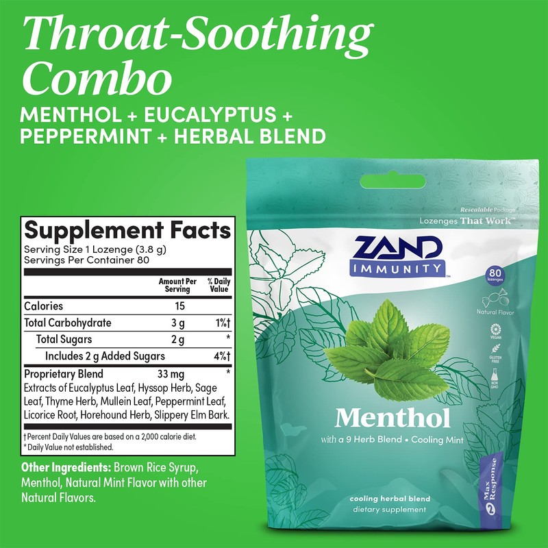 ZAND Immunity Menthol HerbaLozenge Cough Drops | Peppermint, Eucalyptus, Herb