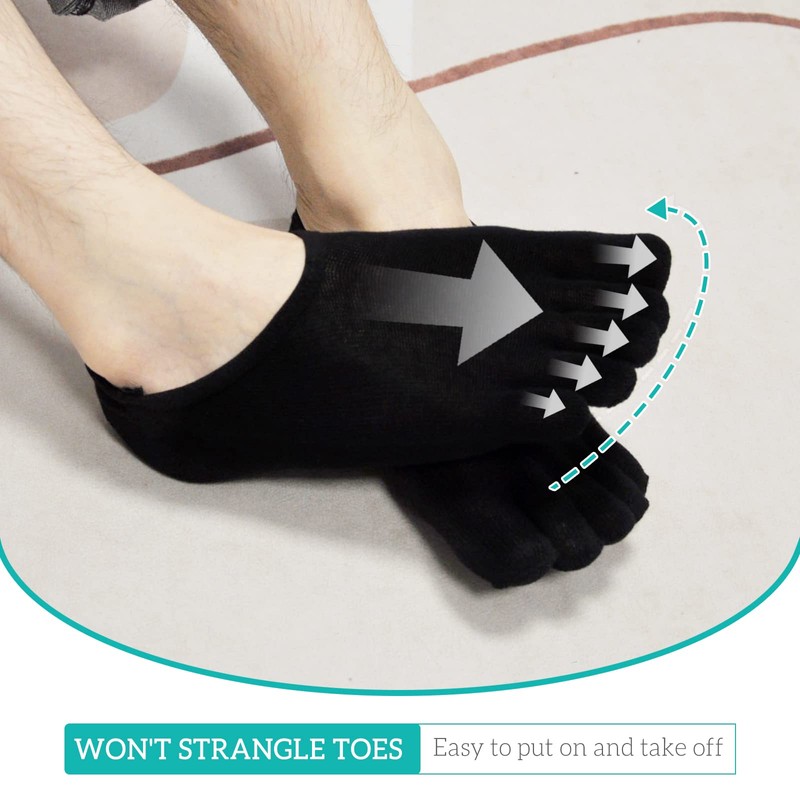 Hellomamma - Calcetines invisibles con puntera para hombre, Negro-4 pares,