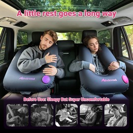 Mixtrend Travel Pillow Inflatable Car Pillow for Kids & Adults – Car Sleeping Neck & Head Support for Long Road Trips, Kids Sleeping Aid with Mini E-Pump (Rose Red)
