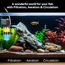 Devopet Aquarium Filter 3-Stage in-Tank Filter, Small Internal Fish Tank Filter, Submersible Pumps Filter for 5-20 Gallon Tanks, Turtle Tank Filter, with Dual Water Outlet & Aeration