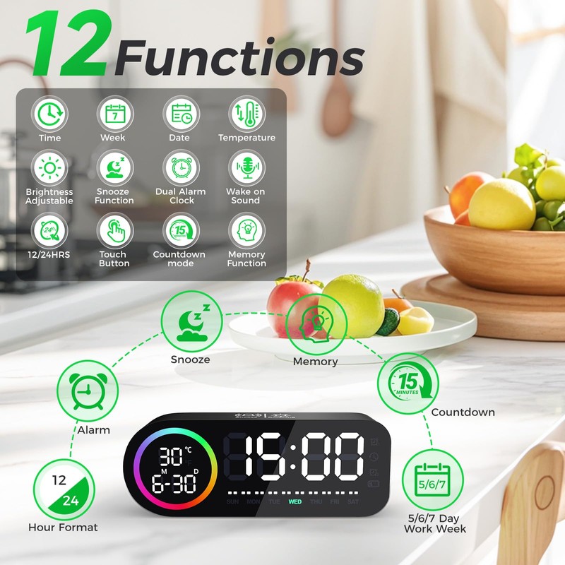 Diboniur Digital Alarm Clock with Large LED Display, Digital Clock,
