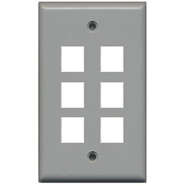 RiteAV Blank Wall Plate for Keystone Jacks - Gray 1 Gang 6 Port