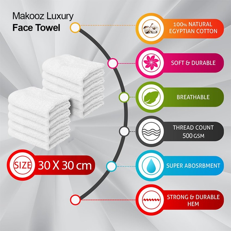 Makooz 10 Flannels Face Cloth Pack - 500 GSM 100%