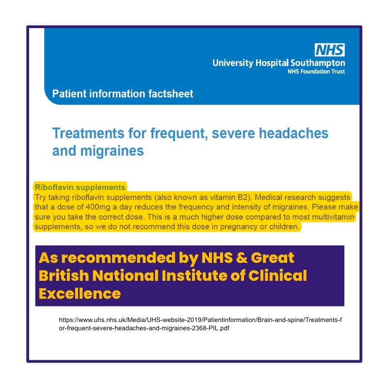 Migraine Relief Feverfew + Ginger + Vitamin B2 Riboflavin 400mg