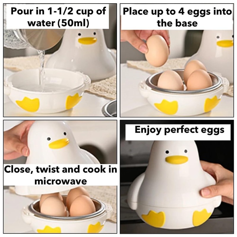 Microwave Egg Boiler Duck Shape 4 Egg Capacity Microwave Egg