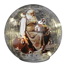 Red Carpet Studios Snow Globes - LED Lighted Crackle Glass Norman Rockwell Christmas Snow Globe, 6-Inch, Santa with Elves