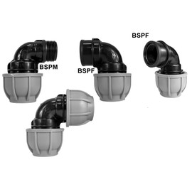 MDPE Compression Connector Fittings 25mm LDPE Water Pipe Elbow Valve Straight (Elbow 25mm - 1/2" BSPF)
