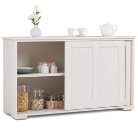 Costzon Kitchen Sideboard, Antique Stackable Storage Cabinet with Height Adjustable Shelf,Sliding Door,Wooden Cupboard Server Buffet Console Table for Home Dining Room Entryway (Cream White)