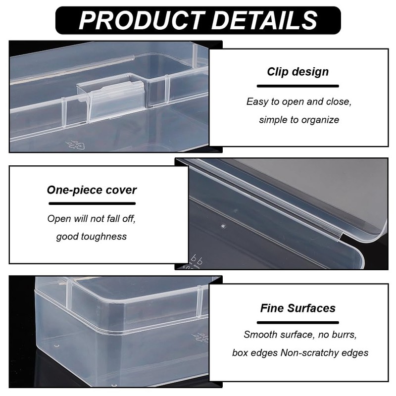 BENECREAT 4 Packs Rectangle Plastic Container Box, 18x7.5x4.7cm Clear Storage