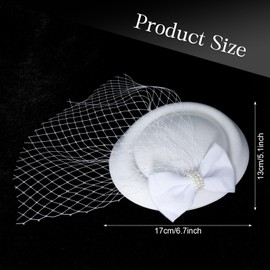 Fumwase 20s 50s Fascinators Hats Pillbox Mesh Net Veil Party Hat Vintage Mini Tea Party Headwear with Veil for Women Ladies (US, Alpha, One Size, White)