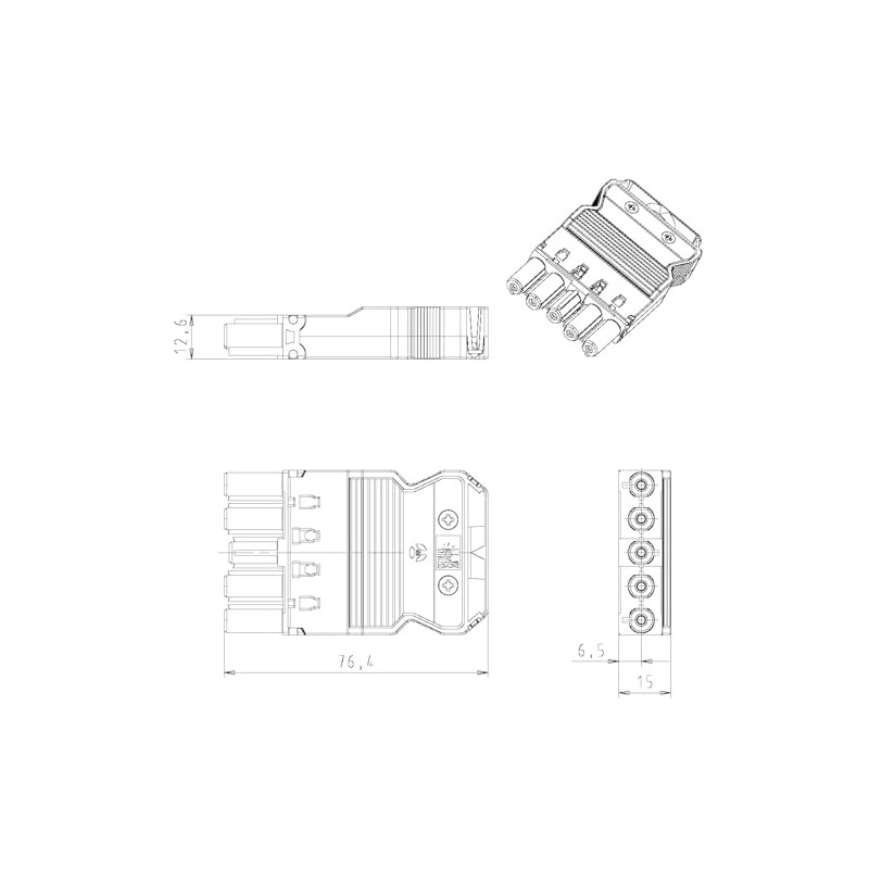 WITTKOWARE 5-Pin Socket Part (Installation Connector) with Screw Connection and