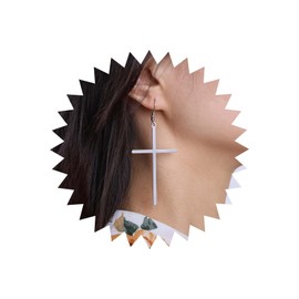 TseenYi Vintage Long Cross Earrings Golden Cross Earrings Long Thin Cross Drop Earrings Large Cross Earrings Large Crucifix Hook Earrings Jewellery for Women and Girls, Zinc