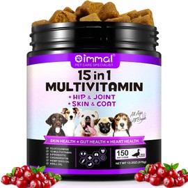 Dog Multivitamin Chewable,15-in-1 Dog Vitamins & Supplements for Dogs, Hip & Joint Supplements, Immune System, Skin & Coat, Gut Health, for All Ages All Breeds(150 Chews Duck Flavor)