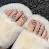 Short Press on Toenail Square Fake Toe Nails Silver Glue