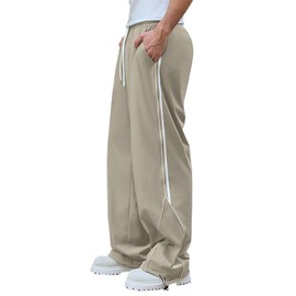 Susclude Track Pants Men Baggy Y2k Sweatpants Summer Casual Pants Streetwear Stretch Hip Hop Trousers Light Khaki