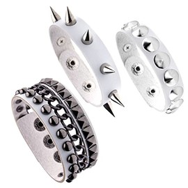 MILAKOO 3Pcs White Punk Armband for Men Punk Rivet Bracelet Spike Cuff Bangle