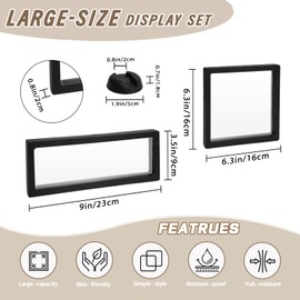 EsLuker.ly Set of 6 3D Floating Frame Display Case, Floating Display Holder Stand Transparent PE Jewelry Storage Box for Necklace Brooch Challenge Coin Medallions Medal, Black(6.3x6.3in, 9x3.5in)