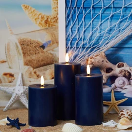 Navy Blue Candles with Timer – Blue Pillar Candles Battery Operated Set of 3 (H4 5" 6" x D3) Navy Blue Room Decor for Bathroom Living Room, Party, Birthday, Wedding, Festival