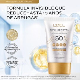 L'BEL - Défense Total Protector Solar Antiedad 30ml, Reduce Arrugas y Líneas de Expresión, Protección 50FPS, para Todo Tipo de Piel, Uso Diario, con Ácido Tri-hialurónico y Collagen, Fórmula Invisible