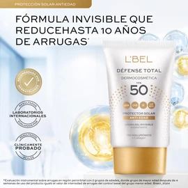 L'BEL - Défense Total Protector Solar Antiedad 30ml, Reduce Arrugas y Líneas de Expresión, Protección 50FPS, para Todo Tipo de Piel, Uso Diario, con Ácido Tri-hialurónico y Collagen, Fórmula Invisible