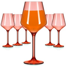 Gandeer Wine Glasses Set of 6 Acrylic Wine Glasses with Stems 15 oz Glassware Unbreakable Drinking Glasses Elegant Wine Glass Cups Reusable for Wedding, Baby Shower, Outdoor, Pool(Rose)