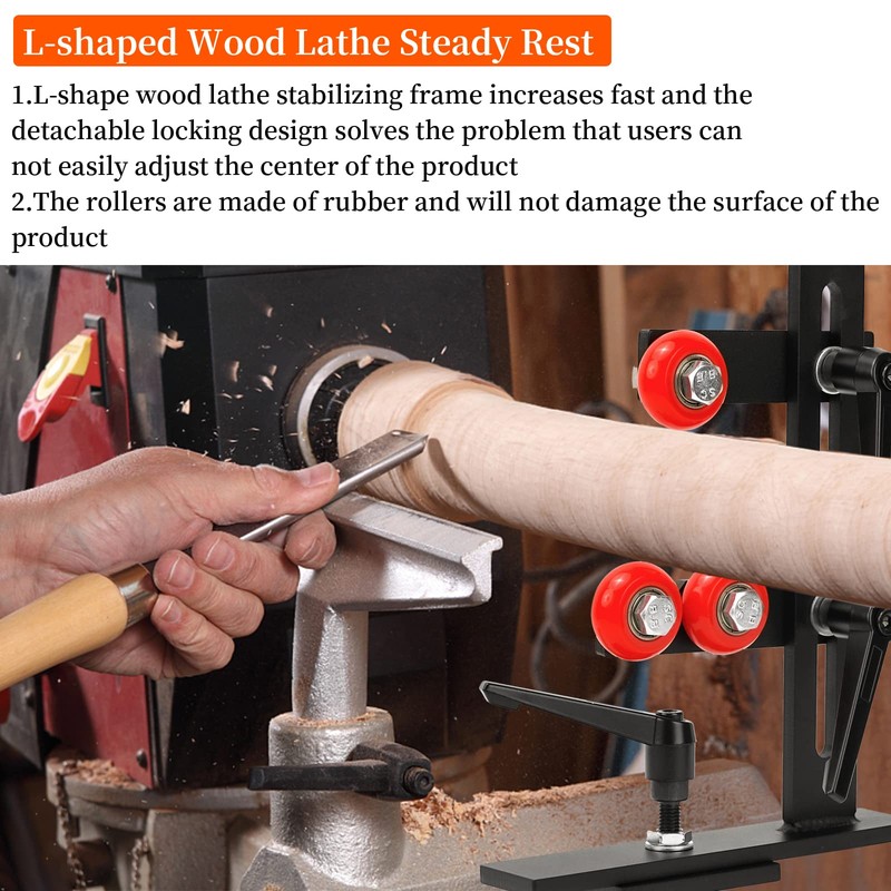 Wood Lathe Steady Rest, JAZORR L Shape Woodworking Steady Rest,