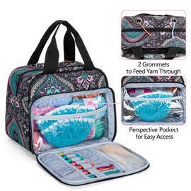 LoDrid Small Knitted Bag, Portable Yarn Storage Bag for Knitting Set, Crochet Knitted Tote Organiser for Crochet Accessories, with 2 Oversized Eyelets for Tangle Free, Totem (Bag Only)