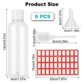 Travel Bottle Set, 6 x 100 ml Travel Bottle Set for Filling, Empty Travel Bottles Set, Cosmetic Bottles with 2 Nozzles and 2 Small Funnel for Flight, Airport, Holiday, Shower Gel, Disinfection, Travel