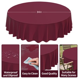 CXPSINC 2 Pack Premium Disposable Plastic Tablecloth 84" Round Table Cover for Birthdays Weddings Christmas Anniversary (Burgundy)