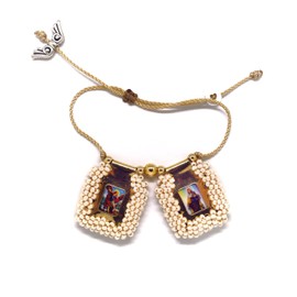 Pulsera de escapulares sagrados hecha a mano con abalorio lisas de Sagrado Corazón de Jesús, Santa Virgen del Carmen, Arcángel de San Miguel Zaraleas - 2,5 cm x 3 cm, Pequeño, Cuero, No es una piedra