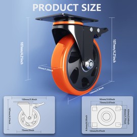 3 Inch Casters Set of 4 Heavy Duty, Caster Wheels with Safety Dual Locking, Swivel Plate Casters with Double Ball Bearings, Industrial Castor Wheels for Furniture,Workbench(Free Hardware Kits)