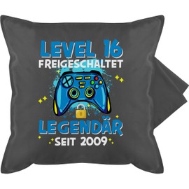 Shirtracer Cushion Cover - 16th Birthday Pillow - Level 16 Unlocked Legendary Since 2009-50 x 50 cm - Grey - Gifts Year Old for Birthday Gifts Birthday Gift Year Gift