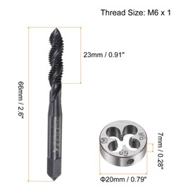 sourcing map Tap and Die Set, M6 x 1 Metric Nitride Coated Screw Thread Milling Spiral Flute Tap with Round Threading Die
