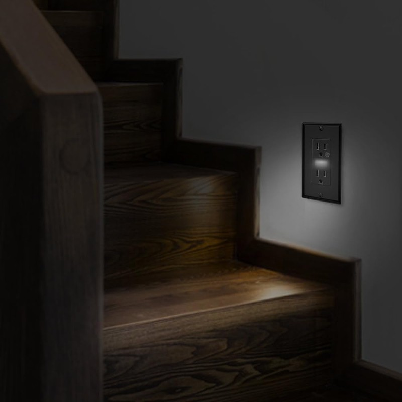 Black Wall Outlet Receptacle with Night Light,Electrical Receptacle Outlets,15A 125V,