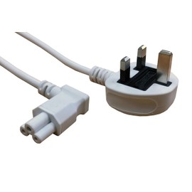 electrosmart 5m White C5 Clover Cloverleaf 90 Degree Angled Mains Cable Lead to UK Plug
