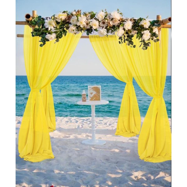 Wedding Arch Draping Fabrics Yellow 3 Panels 20FT Chiffon Fabric Drapery Voile Fabrics Wedding Arches for Wedding Ceremony Sheer Backdrop Curtains for Party Ceremony Arch Stage Decorations