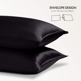 Candoury Satin Silk Pillowcase for Hair and Skin, Queen Size Set of 2 Pillow Cases, Soft Silky Pillow Covers 2 Pack with Envelope Closure (20x30, Black)