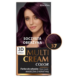 Joanna Professional Multi Cream Color Haarfarbe für Frauen - Sorgt für Lang Anhaltende Farbe - 3D-Tiefeneffekt - Deckt Graue Haare ab - Ansatzfarbe - Farbe Aubergine Pur 37 - Komplettset