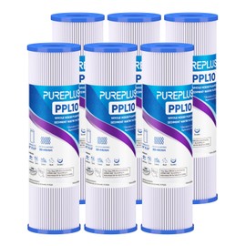 PUREPLUS 20 Micron 10"x2.5" Whole House Pleated Sediment Filter for Well Water, Replacement Cartridge for Universal 10 inch RO System, W50PE, WFPFC3002, SPC-25-1050, FM-50-975, 801-50, WB-50W, 6Pack