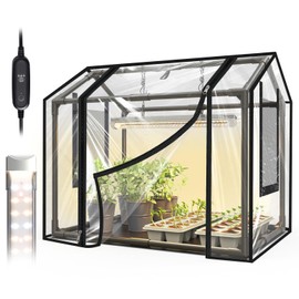 Bstrip Indoor Greenhouse with Grow Light, Mini PVC Tent with PE Base Mat, Ventilation Windows & Zippered Door, 18W Tabletop Greenhouse Light for Seed Starting with Timer, 23.8" x 15.7" x 20.5"