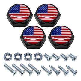 Tuxihapp 4PCS American Flag License Plate Bolts Decorative Kit, Rustproof Car Tag License Plate Frame Screws Fastener Kit, USA Flag Front Rear Tag Fasteners for Cars, Trucks, Motorcycles (Black-Red)