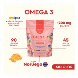 Vitatú | Omega 3 Aceite de Pescado, 1200 mg EPA + DHA, 90 cápsulas blandas, Patente EPAX, Origen Noruego, Suplemento Alimenticio, Omega 3 sin olor