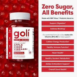 Goli Gomitas de vinagre de sidra de manzana sin azúcar - VSM con vitamina B12 y probióticos - Sin alcoholes de azúcar - Veganas, cetogénicas y sin... 