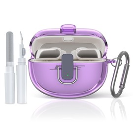 [Secure Lock] for Bose Ultra Open Earbuds Case(2024), TUDIOW Clear TPU Shockproof Protective Cover for Bose Open Ear Wireless Earbuds Accessories with Cleaning Kit & Keychain (Clear Purple)
